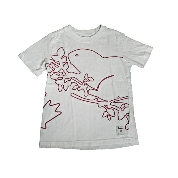 Roots Shirt Kids Small Beaver Logo Canada Flag Short Sleeve‎ Crew Neck Boys - Picture 1 of 10